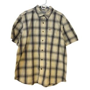 Carhartt Mens 2XL Plaid Button Up Short Sleeve Shirt Relaxed Fit Beige/Black